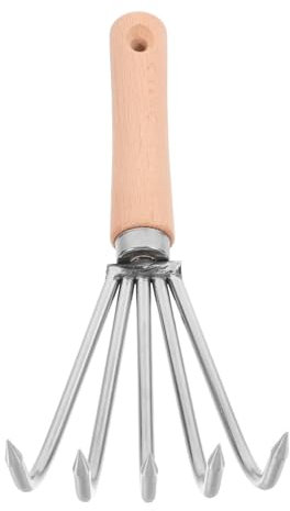 QUMIIRITY Rastrillo De Jardín Pequeño con Mango De Madera Herramienta Manual para Aflojar Tierra Deshierbe y Jardinería para Cultivos y Mantenimiento De Suelos