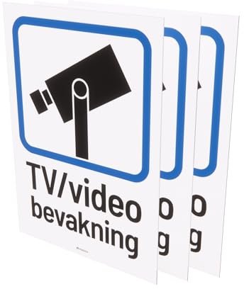 Nosico TV/VIDEO-Bevakningsdekal, 3-pack, Svenska, Kameraövervakningsdekal, Varningsskylt, Klistermärke, Vinyl, A6, 105 x 148 mm