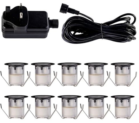 firstchoicelighting Set of 10-30mm LED Decking Plinth Ground Light Kit, Black Bezel, Warm White 3000K, IP67 Waterproof Recessed Outdoor Garden Bathroom Kitchen