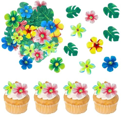 GVSS 83 Pièces Decoration Gateau Anniversaire,Fleur Comestible Deco Gateau Tropicales,Funfetti,Décoration de Gateau Comestible en Papier,pour Anniversaires,Mariages et Fêtes