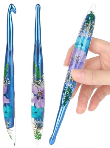 Aeelike 9mm Crochet Hook, Metal Crochet Hooks 9mm with Floral Resin Handle, Ergonomic Crochet Needles for Beginners Adults, Pretty and Interesting Hook Gift for Crochet Lovers(9.0 mm)