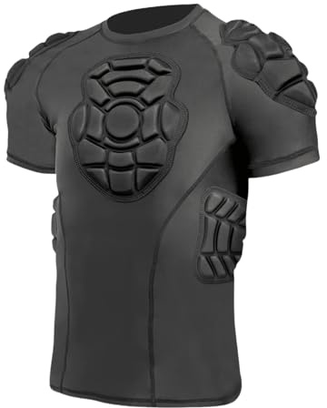 Jormino Padded Compression Shirts with Chest, Rib, Shoulder & Back Pads, Impact Protection Shirt for Football, Hockey, Lacrosse