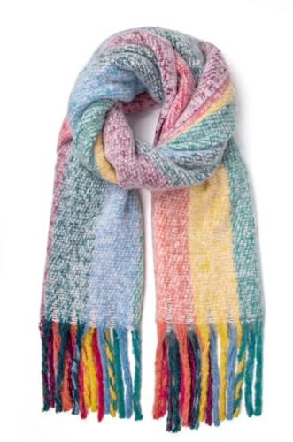 Kotashion Damen Warmer Winter Schal Kariert übergroßer Quadratisch Deckenschal, Streifen Plaid Muster Oversized Fransen Poncho Warmer Kaschmirschal, ein Geheimes Geschenk für Frauen