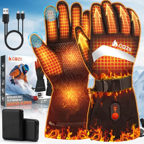 COZII Gants Chauffants, Gant Chauffant Moto Homme Femme, 7.4V Chauffage Ultra-Rapide avec 2 Batteries 3000mah, Imperméables et Tactiles pour Snowboard, Randonnée
