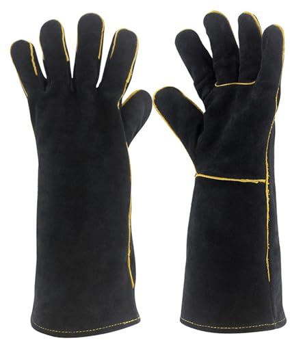 Joygoodta 1 paire de gants de soudage 16 pouces, gants feu résistants à la chaleur pour brûleurs à bois, Barbecue, cheminée, poêle, four, gril, feu