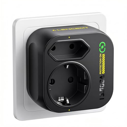 LENCENT Presa Schuko da Muro, Doppia Presa con Protezione da Sovratensione 13.500A, Adattatore Presa Multipla da Parete (3600W 16A)
