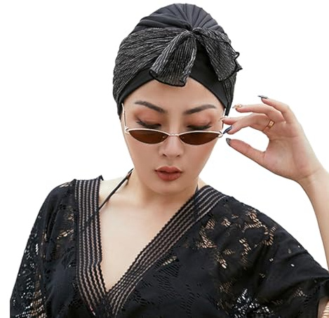 Ladies 3D Flower Swimming Cap Stretchy Soft Fabric Bathing Cap Rhinestone Beanie Turban Cap Long and Short Hair Head Wrap for Swimming Pool Beach Shower