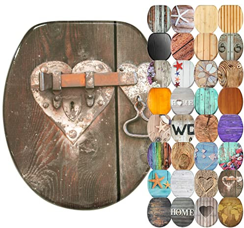 Sanilo Abattant WC avec frein de chute, Grande sélection de lunettes de toilette en bois, Finition de haute qualité (Serrure)