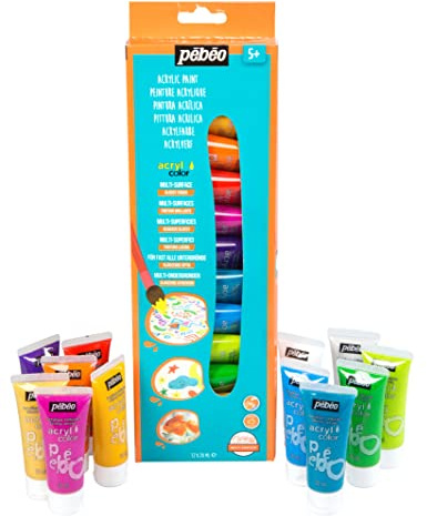 Pébéo 636906 Set Découverte Acrylcolor 12 x 20 ML Peinture Couleurs Paillettes 18x10x3 cm