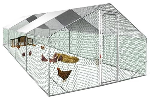 IDMarket - Sicherer, wasserdichter Laufstall für Hühnerstall, 24 m², Gittergehege, 8 x 3 m, verzinkter Stahl, für Katzen, grün oder grau