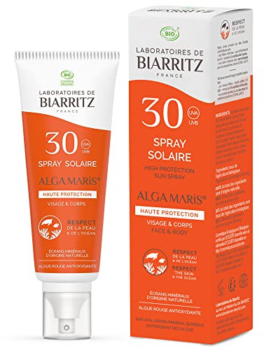 Laboratoires de Biarritz - Crème Solaire en Spray - SPF30 - ALGA MARIS® Certifiée Bio - Visage et Corps - Pour Adulte - Texture Fluide et Légère Sans Traces Blanches - 100 ml - Fabriqué en France