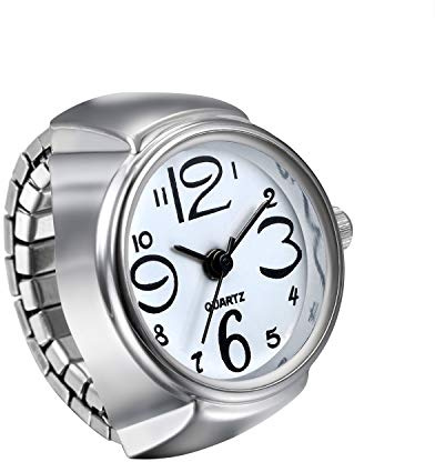 JewelryWe Ringuhr Fingeruhr Herren Damen rund Analog Quarz Elastisch Legierung Ring Uhr Uhrenring Weiß