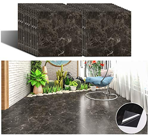VEELIKE Fliesenaufkleber Marmor Braun 24 Stück PVC Bodenbelag Selbstklebend Vinylboden Fliesenoptik Vinyl Bodenbelag Garage PVC Fliesen Marmor Badezimmer Klebefliesen Küche Wohnzimmer 30cm x 30cm