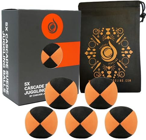 5 x Pro 110g Cascade Suede Balls - Quality Thud Juggling Balls & Bag - Set of 5 Orange and Black