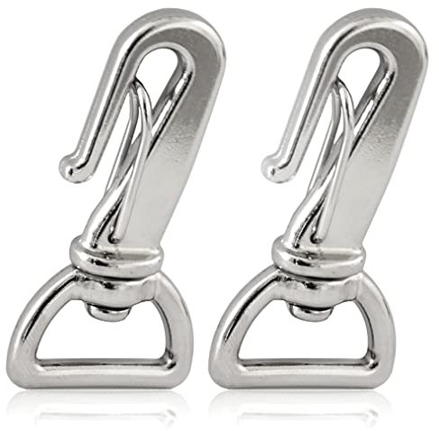 Mosquetón con articulación giratoria/Cabeza giratoria para Perros y Collar, Juego de 2 Unidades, 1 Pulgada, Zinc Fundido a presión de 75 mm de Longitud, también para Paracord 550, Color: Plata