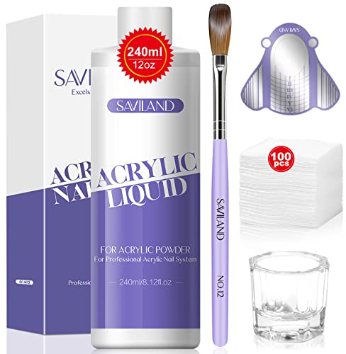 Saviland Liquido acrilico per unghie, set da 240 ml, acrilico liquido liquido liquido senza MMA, per unghie acriliche, in polvere, acrilico, gel acrilico per unghie, manicure, set regalo da donna