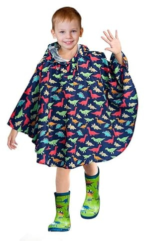 LAMA Poncho de pluie pour enfant, imperméable pour fille, léger, imperméable, reutilisable, avec capuche, pour le vélo, la randonnée, le camping, Dinosaures, 80-100