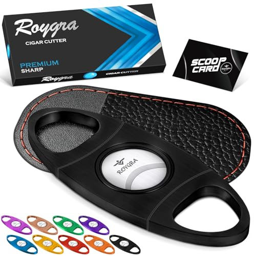 roygra Cigar Cutter with Leather Protector, Stainless Steel Double Blade Guillotine (Black)