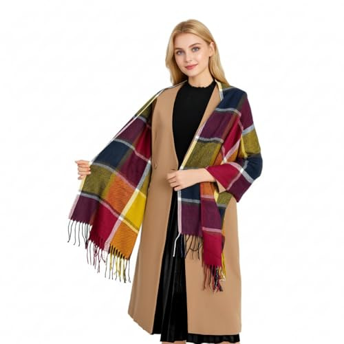 Good Nite Bufanda Pañuelo Cuello Mujer Invierno Otoño Fular Hombre Cuadros Elegante Chal Mujer Pasminas Moda Suave Cálido (Morado,200x60cm)