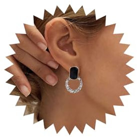 Wendalern Quadratische Schwarze Kristall Ohrstecker - Gold Diamant CZ Runde Kreis Ohrringe - Vintage Geometrie Onyx Strass Reifen Schmuck Für Frauen Und Mädchen