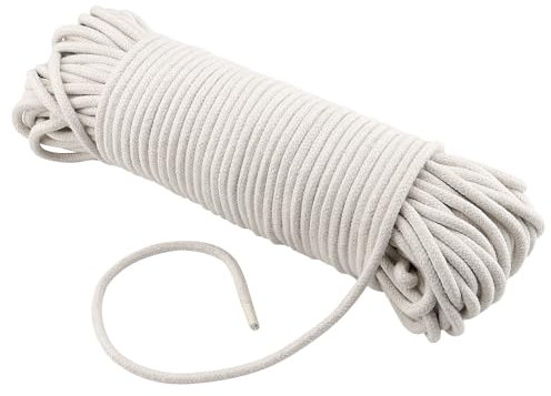 ZEONHAK Cuerda de algodón natural de 50 m x 6 mm, cordón de algodón de 164 pies x 1/4 pulgadas, cuerda trenzada blanca para manualidades, decoración, ropa