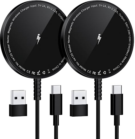 Mag-Safe Ladegerät für iPhone Ladestation: Magnet Wireless Charger Induktive Kabelloses Ladepad für iPhone 17 Air 16e 16 15 14 13 12 und für Air-Pods 4 3 2 Pro (Ohne Netzteil, 2 Stück Schwarz)