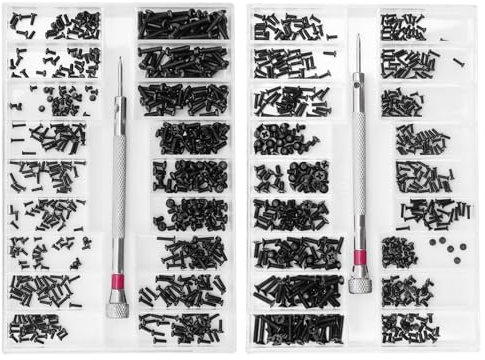 Lot de 1000 Mini Vis de Réparation avec Tournevis M1.2 M1.4 M2 Tête Fraisée à Tête Plate Ronde pour Montres, Lunettes, Ordinateurs Portables