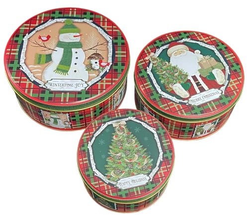 Boite A Biscuits Metal, Boîtes À Biscuits De Noël, Vaisselle De Noel Pour Table, Noel Decoration Interieur Bonbonnière Set avec Couvre, Assiette Noel Pour Pâtisseries Sucre Cookie Pot 3pcs Kit (E)
