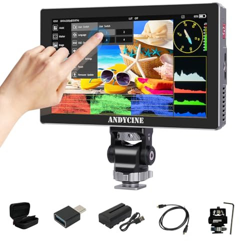 ANDYCINE X5 5.5 Zoll 1200 Nits Kamera Field Monitor,4K HDMI 60HZ Touchscreen Kamera Feld DSLR Monitor mit Aluminium Gehäuse F550C Batterie RGB Parade, Focus Peaking 3D LUTs Wellenform HDR Monitor