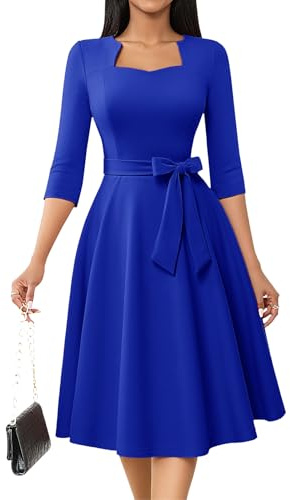 HomRain Dam cocktail formella klänningar elegant bröllopsgäst A-linje examen teparty blygsamma bal kyrka klänning, Kungsblått, 3XL