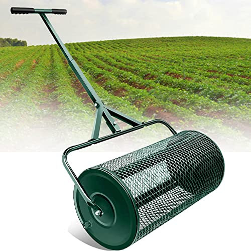 QLSABIA Esparcidor de turba, esparcidor de abono de 24 Pulgadas para césped, jardín, Patio, con Mango Largo Ajustable, esparcir turba, Fertilizantes y Semillas, Verde