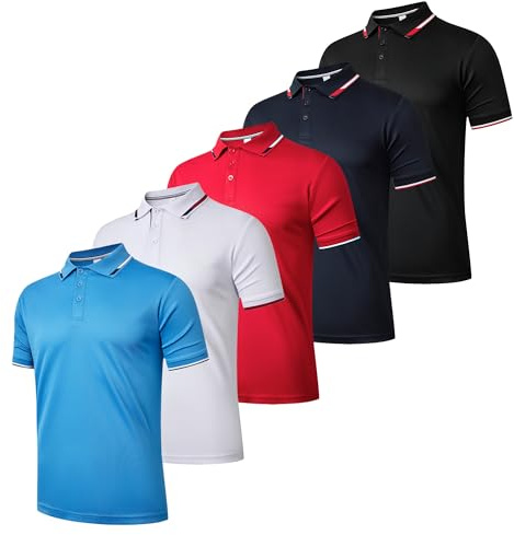 Gaiatiger 5 Pack Mens Polo Shirts Breathable Moisture Wicking Work Polo T Shirts Casual Tops Short Sleeve Golf Shirts Sports Tee,P8512-5,BlackWhiteNavyRedLightBlue,L
