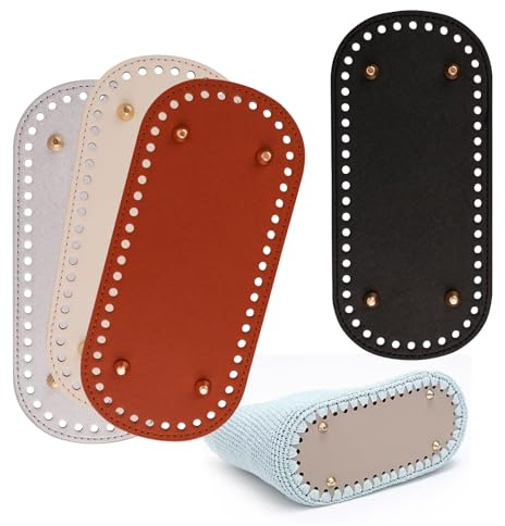 BigKego 4 unidades de suelo de bolsillo para ganchillo, ovalado, piel sintética, fondo de bolsillo con agujeros, base de piel sintética, para manualidades, bolsa de punto, bolso de hombro, bolso de