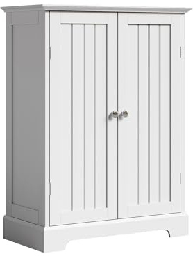 ChooChoo Bathroom Floor Cabinet, Modern Bathroom Storage Cabinet with 2 Doors and Adjustable Shelves, Freestanding Cupboard for Living Room, White