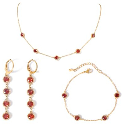 TaYolnFaSo rosso oro cuore gioielli set per le donne CZ collana orecchino set gennaio Birthstone collana set granato rosso cristallo artificiale regalo per le donne