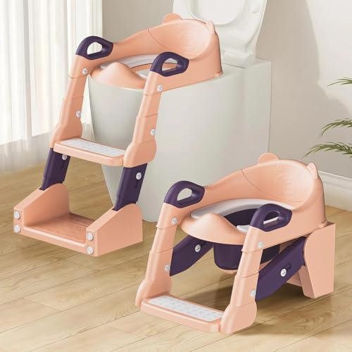 Sedile WC 2 in 1 per bambini, con scale, per ragazzi, ragazze, bambini, aggiornato, 2 in 1, con scale, con orinatoio e paraspruzzi (rosa)