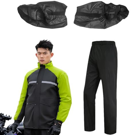 Tuta antipioggia da moto, impermeabile, per pesca e moto, abbigliamento antipioggia da moto, tuta da pioggia da uomo, riflettente leggero con stivali, poncho per caccia e costruzione, L, Taglia unica