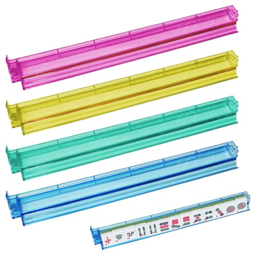 gjzje Set Of 4 Mahjong Racks And Pushers, Multicolor Mah Jong Tile Rack And Pusher, Clear Acrylic Storage Organizer, Modern Americans Majiang Tile Holder, Mah Jongg Board Game Accessories, 18.5
