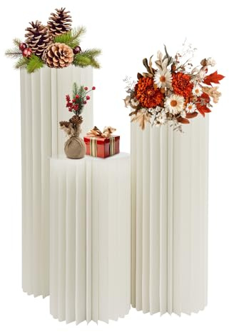 Aangeebone 3 pezzi di cartone pieghevole centerpiece display cilindro fiori stand display colonne per matrimoni, feste in giardino, capacità di carico 25 – 30 kg/55,12 – 66,14 lbs (60 cm + 80 cm + 100