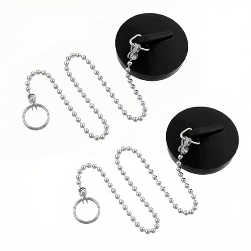 LEOUEANR 2 Pezzi Tappo per Vasca, Tappo per Lavandino Universale Tappi di Scarico TPR con Catena per Lavabo Vasca da Bagno e Tappo di Scarico