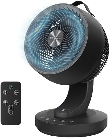 SONGMICS Ventilatore da Tavolo, Ventilatore Silenzioso 20 dB per Camera da Letto, Display LED e Telecomando, Oscillante 70°, 8 Velocità, Timer 12 Ore, Circolazione d’Aria, Nero Inchiostro XFC001B1EU