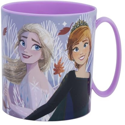 SRV Hub Disney Frozen Plastic Cup with Handle 390ML, BPA Free Microwave Safe Mug for Girls, Dishwasher Safe Reusable Drinking Mug for Home School Travel