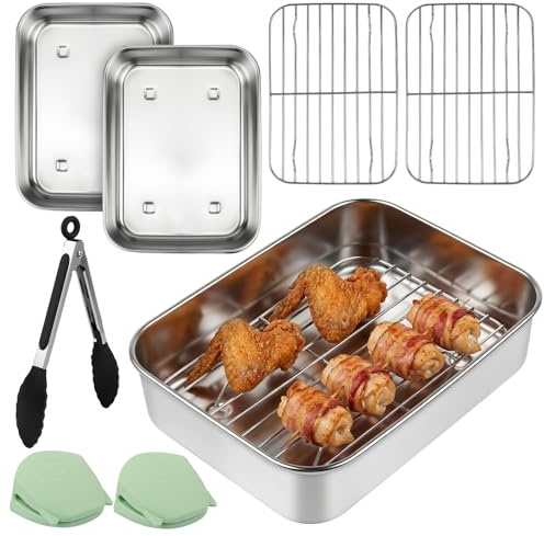 Airfryer tillbehörsset för Ninja 7,6 l/9,5 l/10,4 l – 6 st. Varmluftsfritös tillbehör för AF500EU AF400EU AF451EU DZ400EU, 2 x ugnsformar och 2 x grillgaller av rostfritt stål 304, diskmaskinssäkra