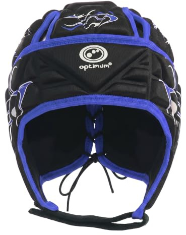 Optimum Inferno Rugby Headguard & Professional Scrum Cap, Essential Rugby Training Equipment Designed with an Adjustable Fit for Unrivalled Protection & Breathable Comfort – Black & Blue, Small Boys