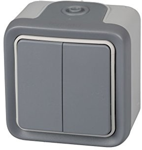 Legrand, 191514 Plexo - Interruptor de pared doble, pulsador estanco de superficie de la gama Plexo, interruptor exterior doble, resistente al agua (IP55), color gris