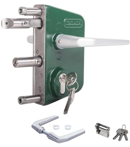 LOCINOX Drehtorschloss LAKQ4040 U2, Moosgrün RAL 6005 für 40 bis 60mm Rahmenprofile - Gartentorschloss, Flügeltorschloss, kastenschloss mit zylinder zum aufschrauben, Gartentürschloss