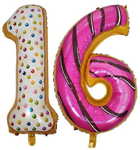 DIWULI Luftballon 16 Geburtstag XL Sweet Donut - Zahl 16