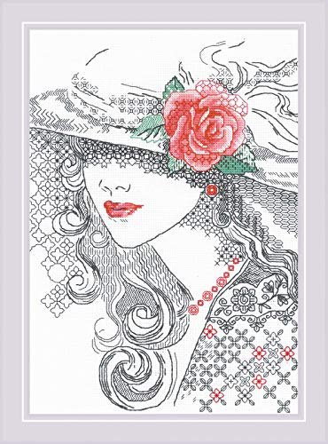 Riolis Kit de Broderie Blackwork, Coton, Multicolore, 21x30cm