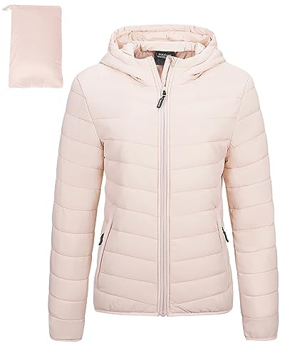 Outdoor Ventures Women's Packable Lightweight Full-Zip Puffer Jacket with Hood Quilted Winter Coat