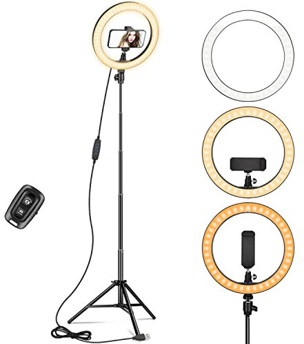 KIBTOY LED Ringlicht 10 Zoll mit 67 Zoll Stativständer & Handyhalter, Dimmbare Tischringlicht für YouTube-Videoaufnahmen, Selfie, Live-Stream, Makeup/Fotografie Kompatibel mit Smartphone mit USB